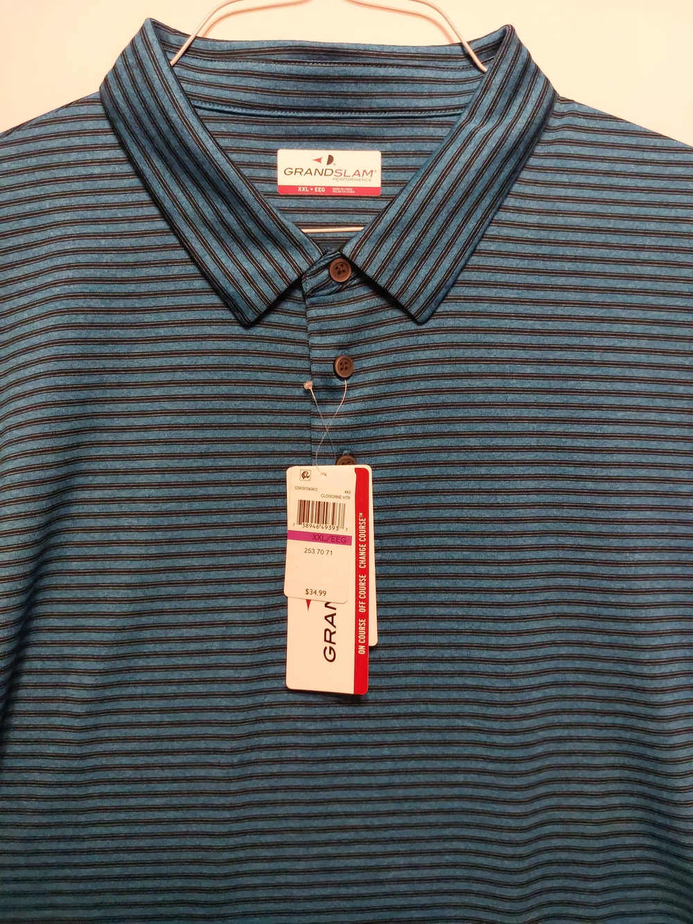 Grand Slam Men's Blue Striped Polo Shirt